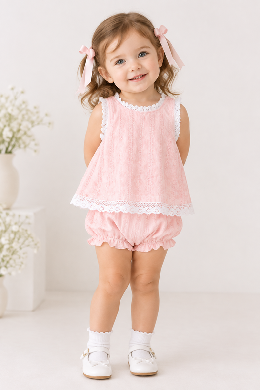Pink Lace Jacquard Bloomer Set