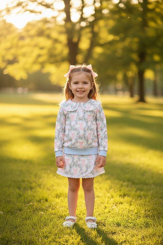 Blue Bow Lace Skorts Set