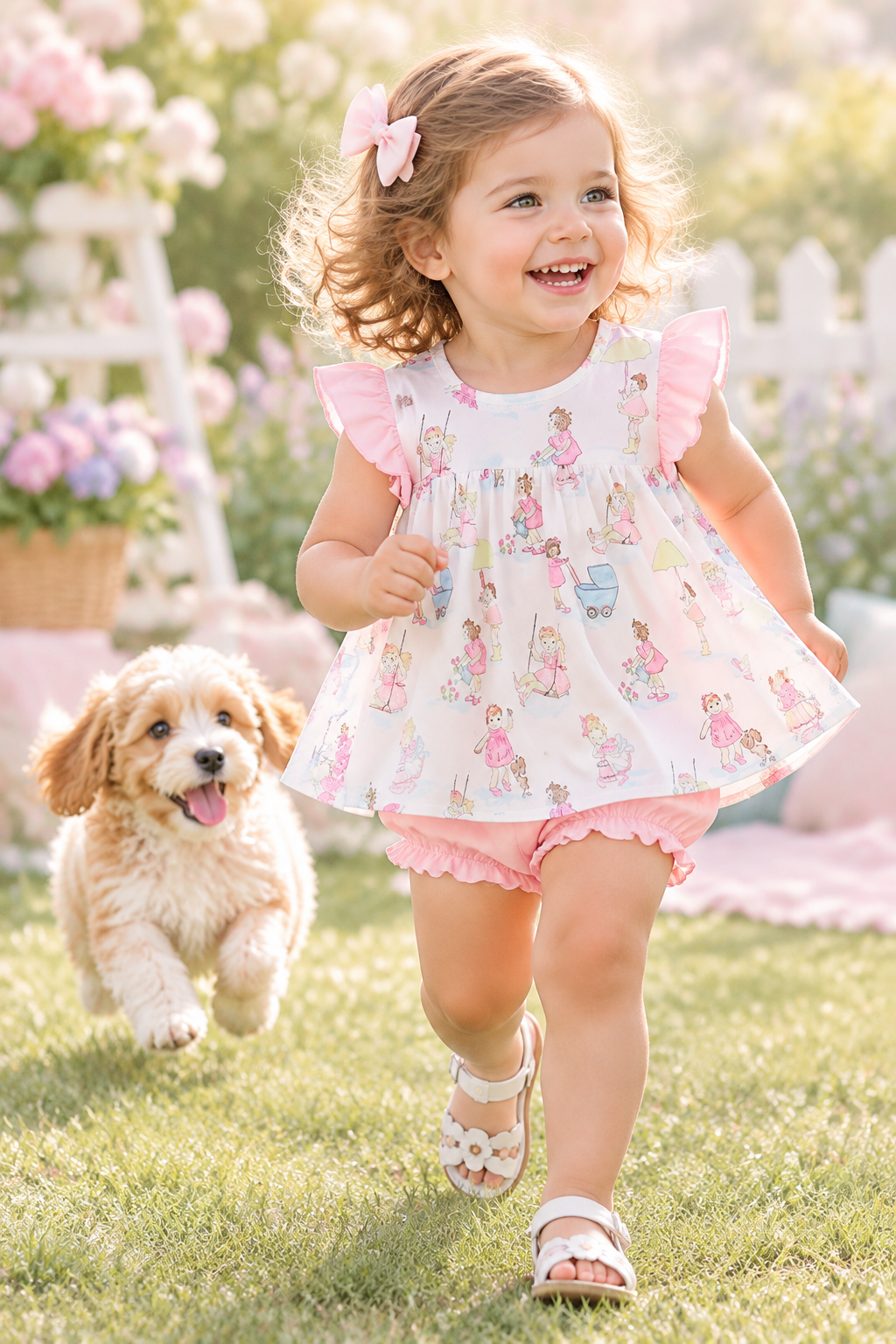 Pink all day adventure ruffle bloomer set