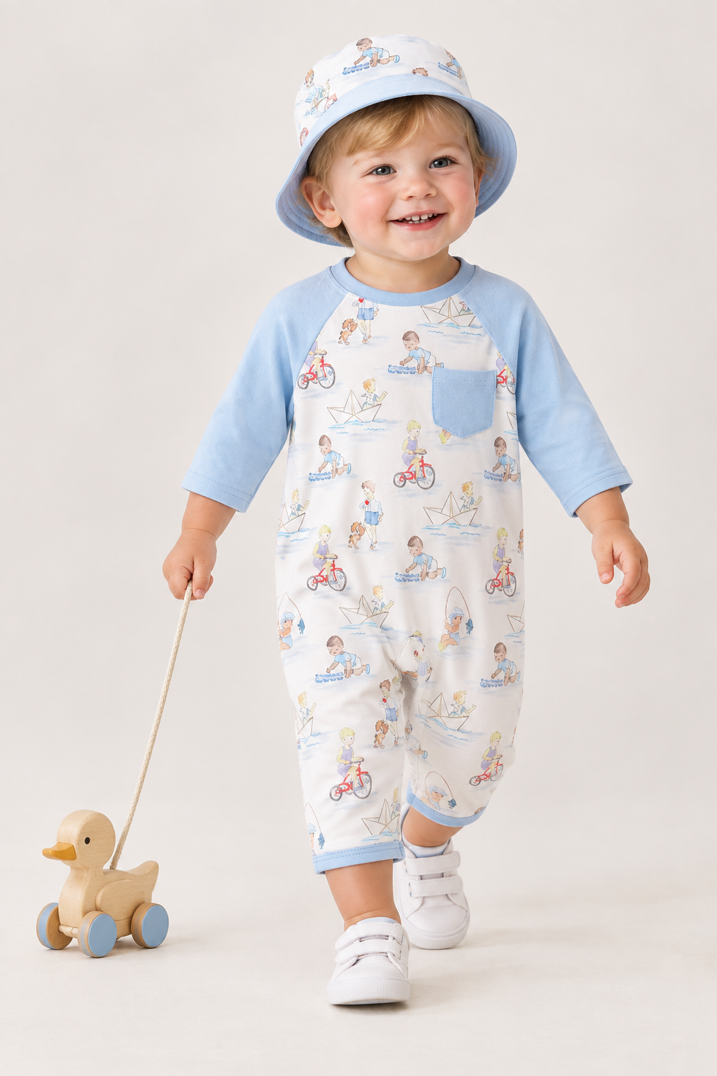 Blue all day adventure pocket romper