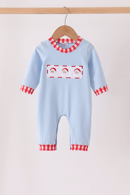 Blue Santa Claus Embroidery Romper