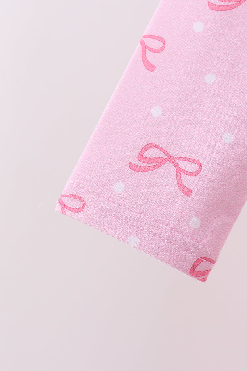 Pink bow print pants bamboo set