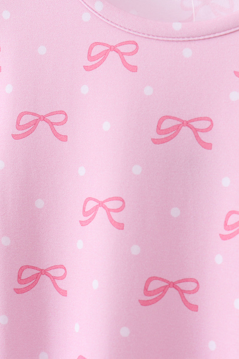 Pink bow print pants bamboo set