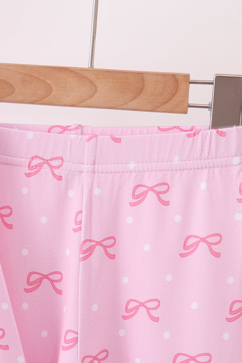 Pink bow print pants bamboo set