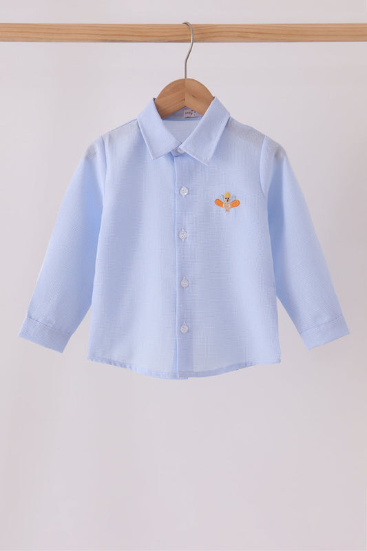 Blue turkey embroidery button down shirt