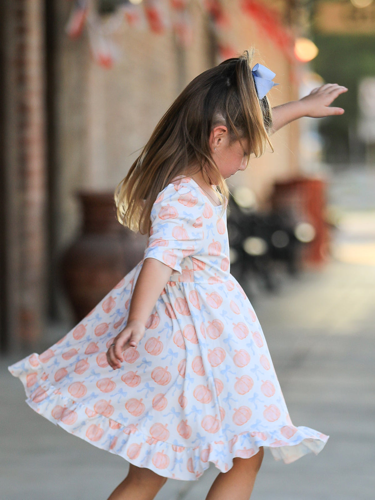Halloween Thanksgiving Pumpkin Bow Girls Twirl Ruffle Dress