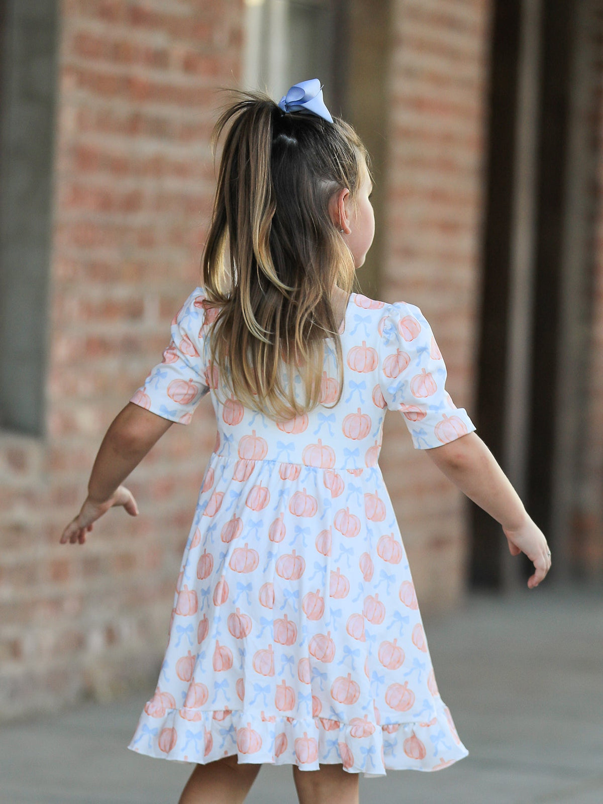 Halloween Thanksgiving Pumpkin Bow Girls Twirl Ruffle Dress