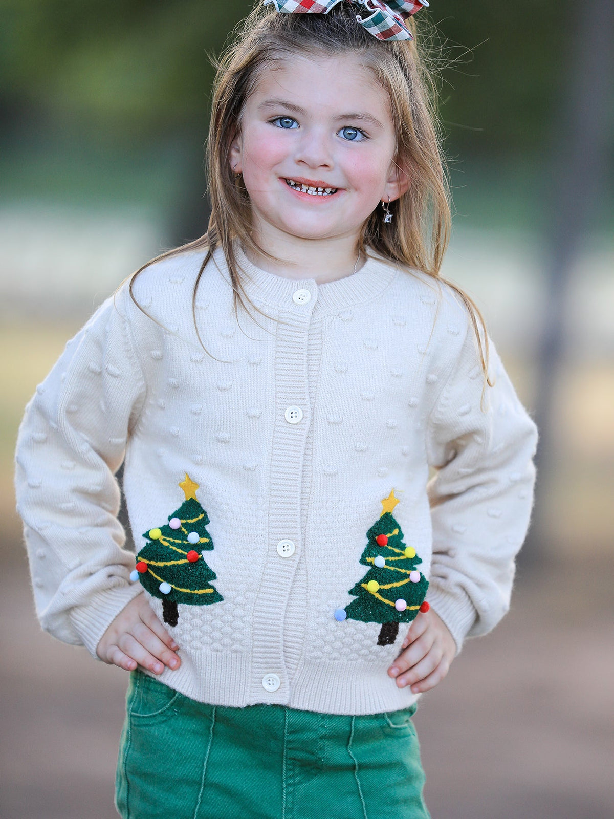 Christmas Tree Knit Cardigan Kids Holiday Sweater Button Front