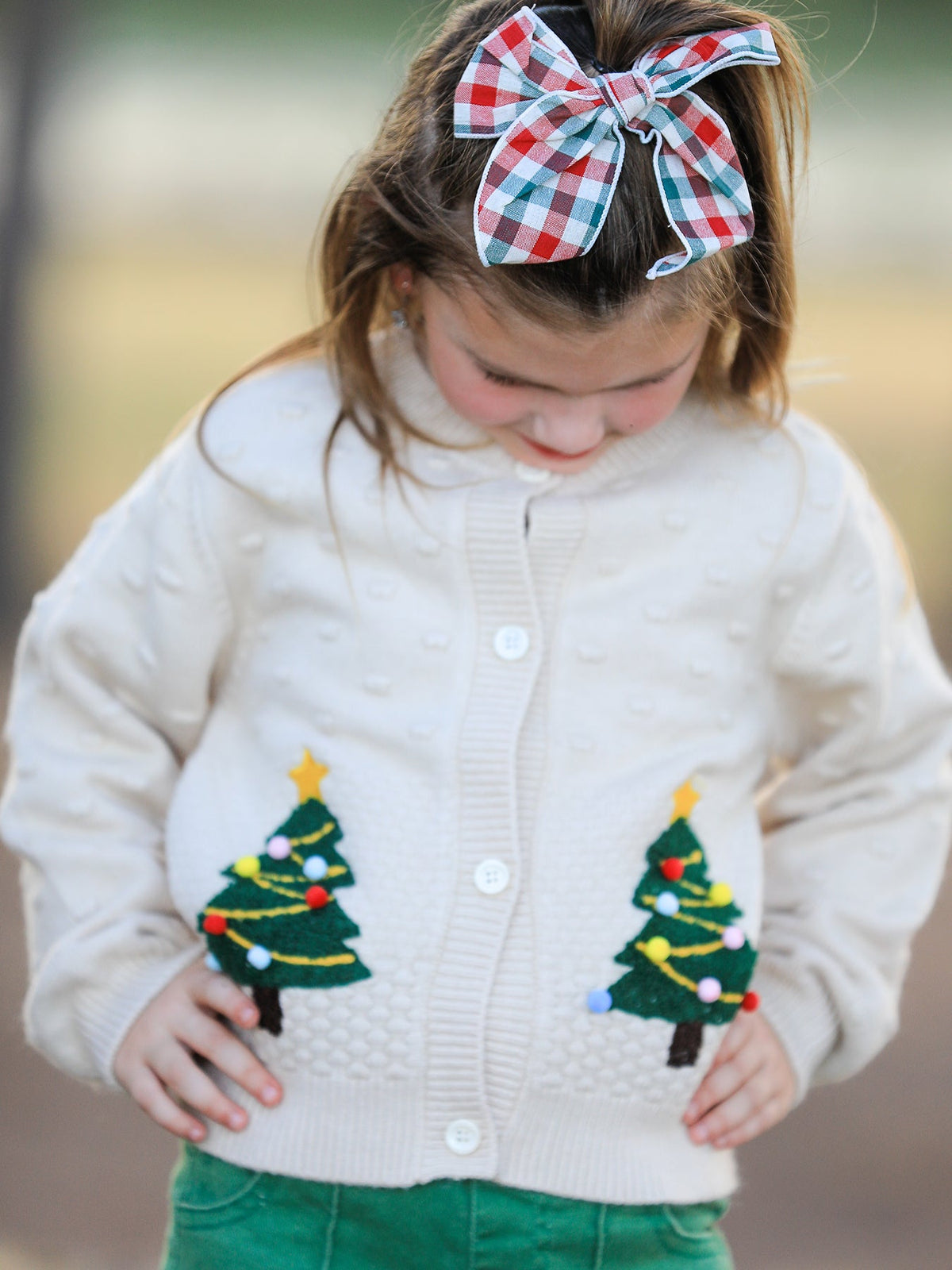 Christmas Tree Knit Cardigan Kids Holiday Sweater Button Front