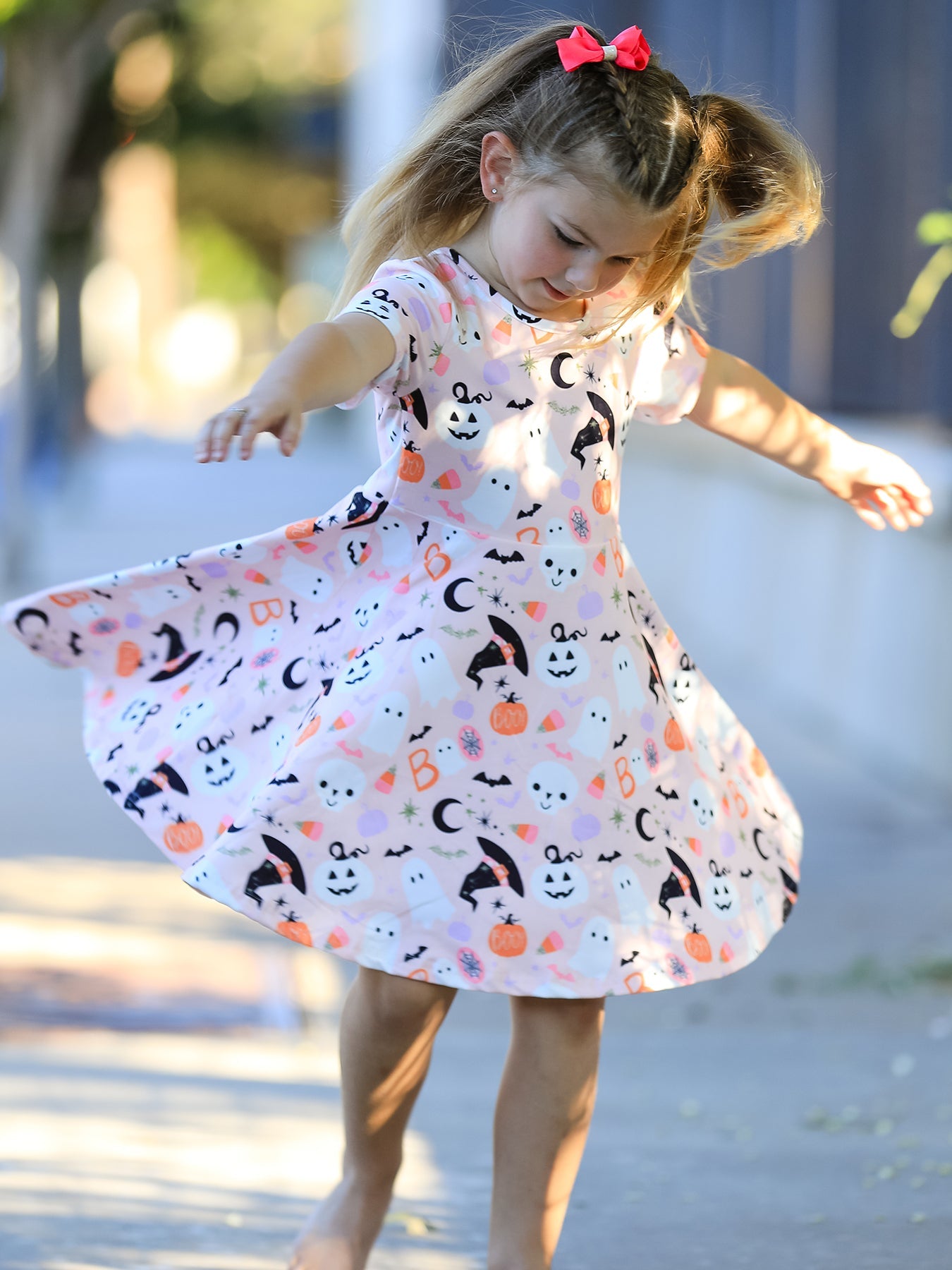 Halloween Ghost Girl Twirl Dress Short-sleeved