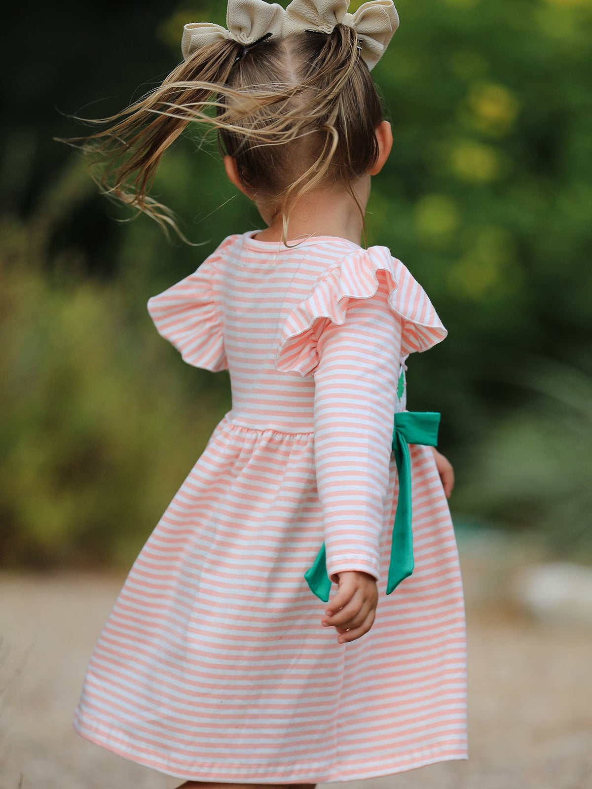 Christmas Tree Smocked Embroidery Stripe Baby Girls Dress