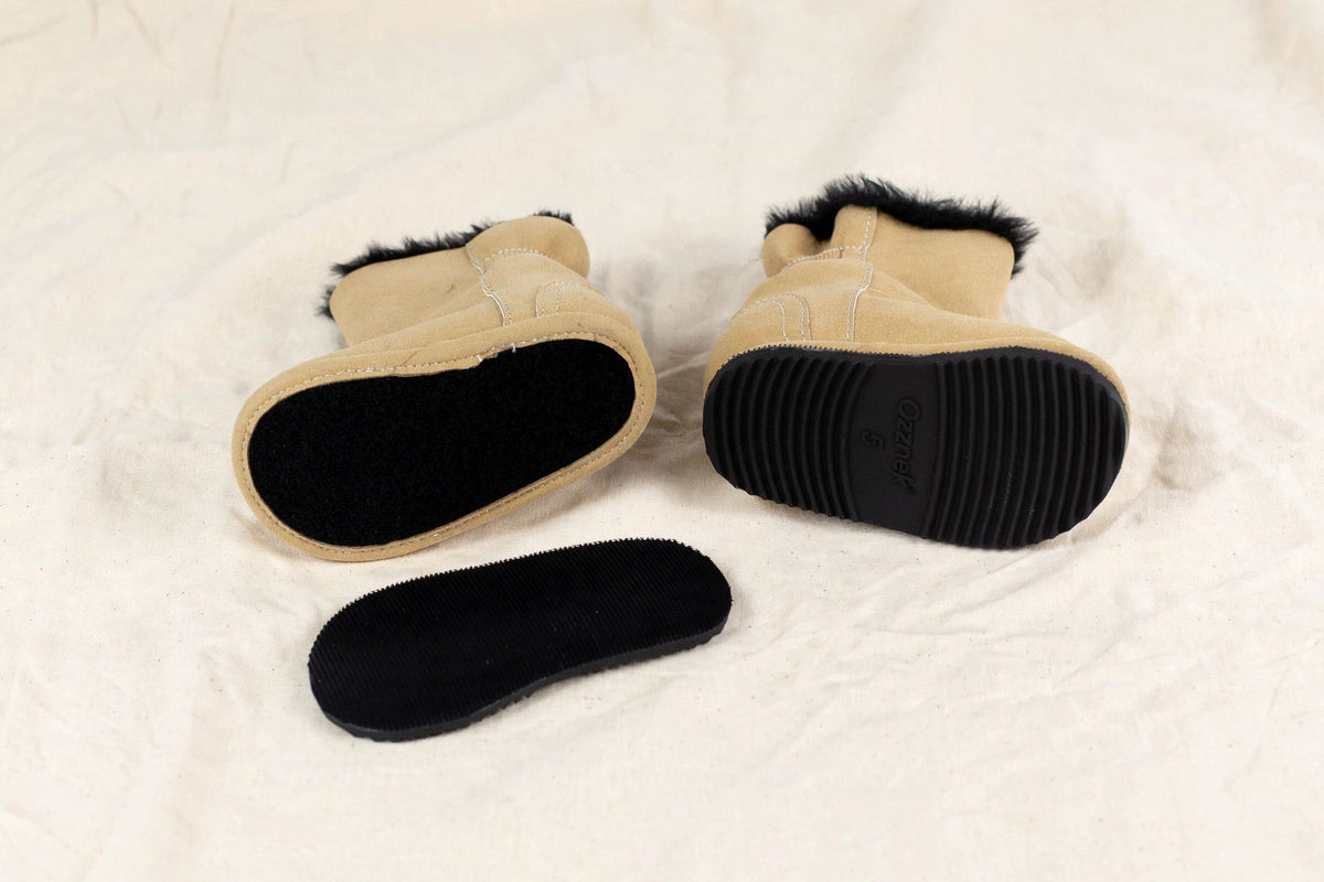 Brown Faux-Fur Barefoot Boot Topper | Ozznek Removable Sole Shoes
