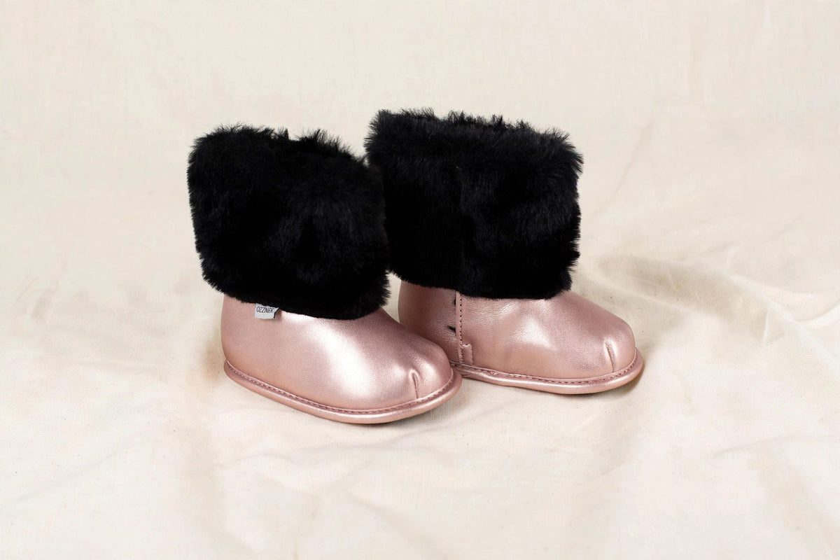 Rose Gold Faux-Fur Barefoot Boot Topper | Ozznek Removable Sole Shoes