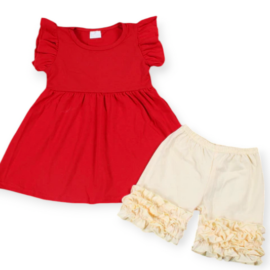 red ruffle top set