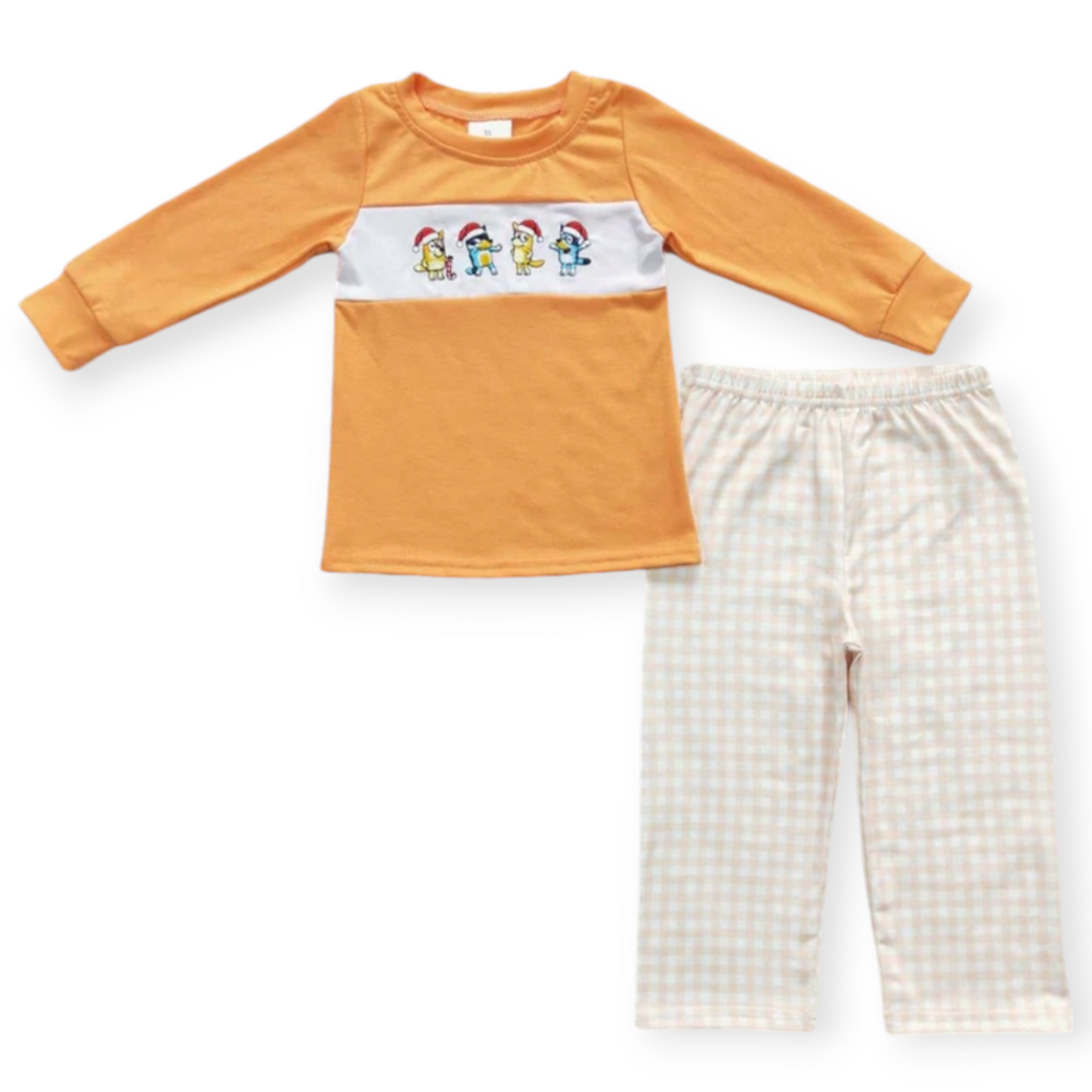 boy embroidered bluey Christmas pant set