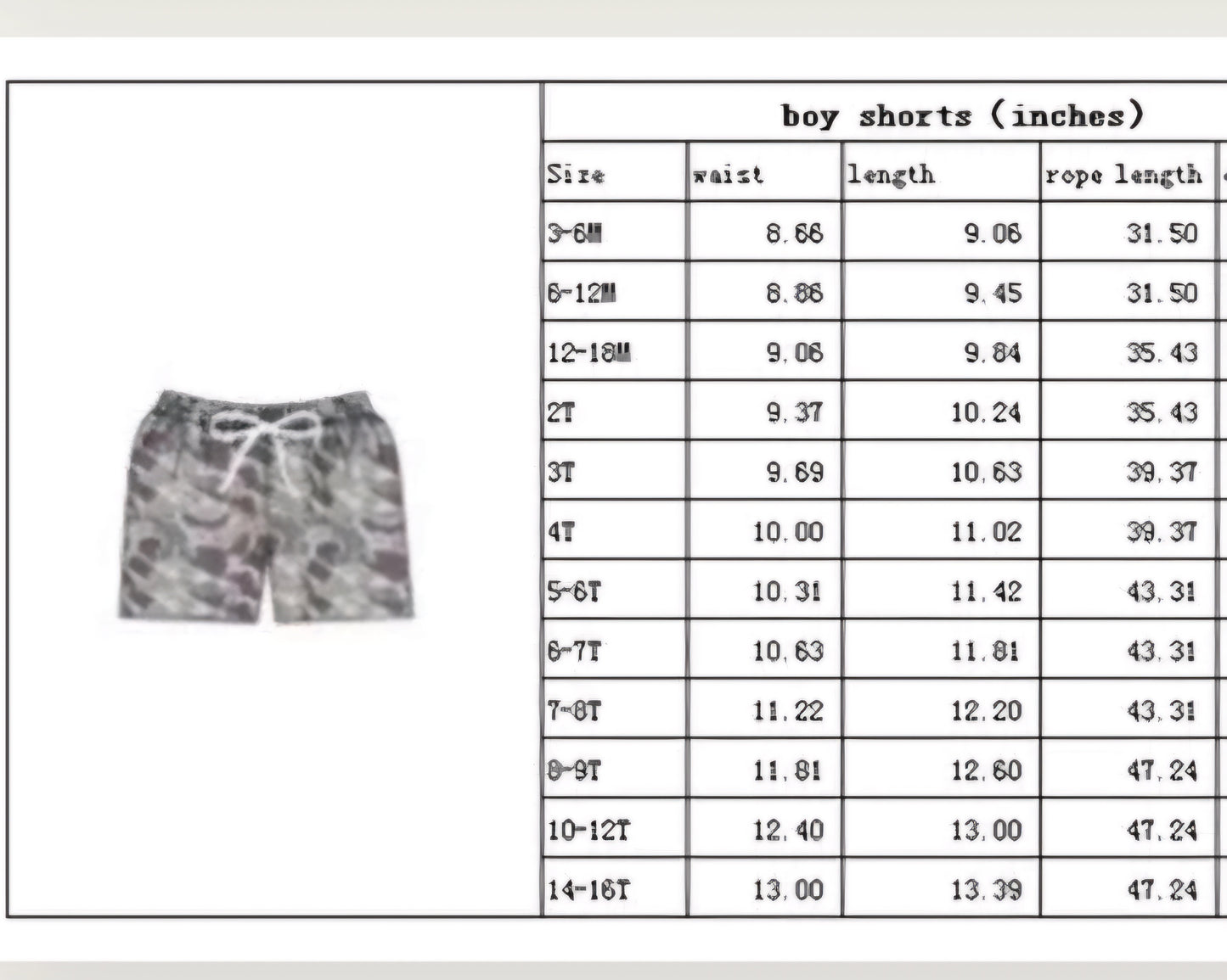 Wild Child size charts for boy or girl