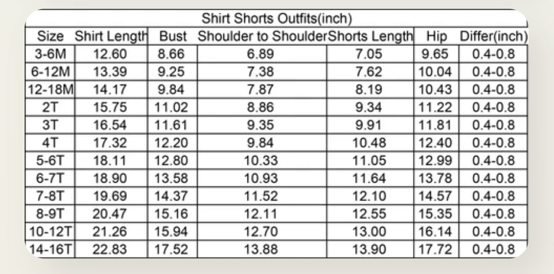 Wild Child size charts for boy or girl