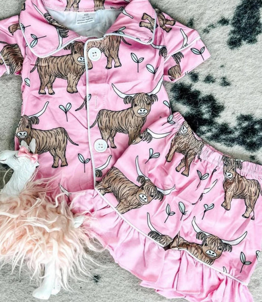 pink highland cow pajamas