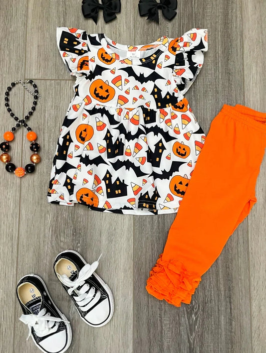 pumpkin and bats pant set