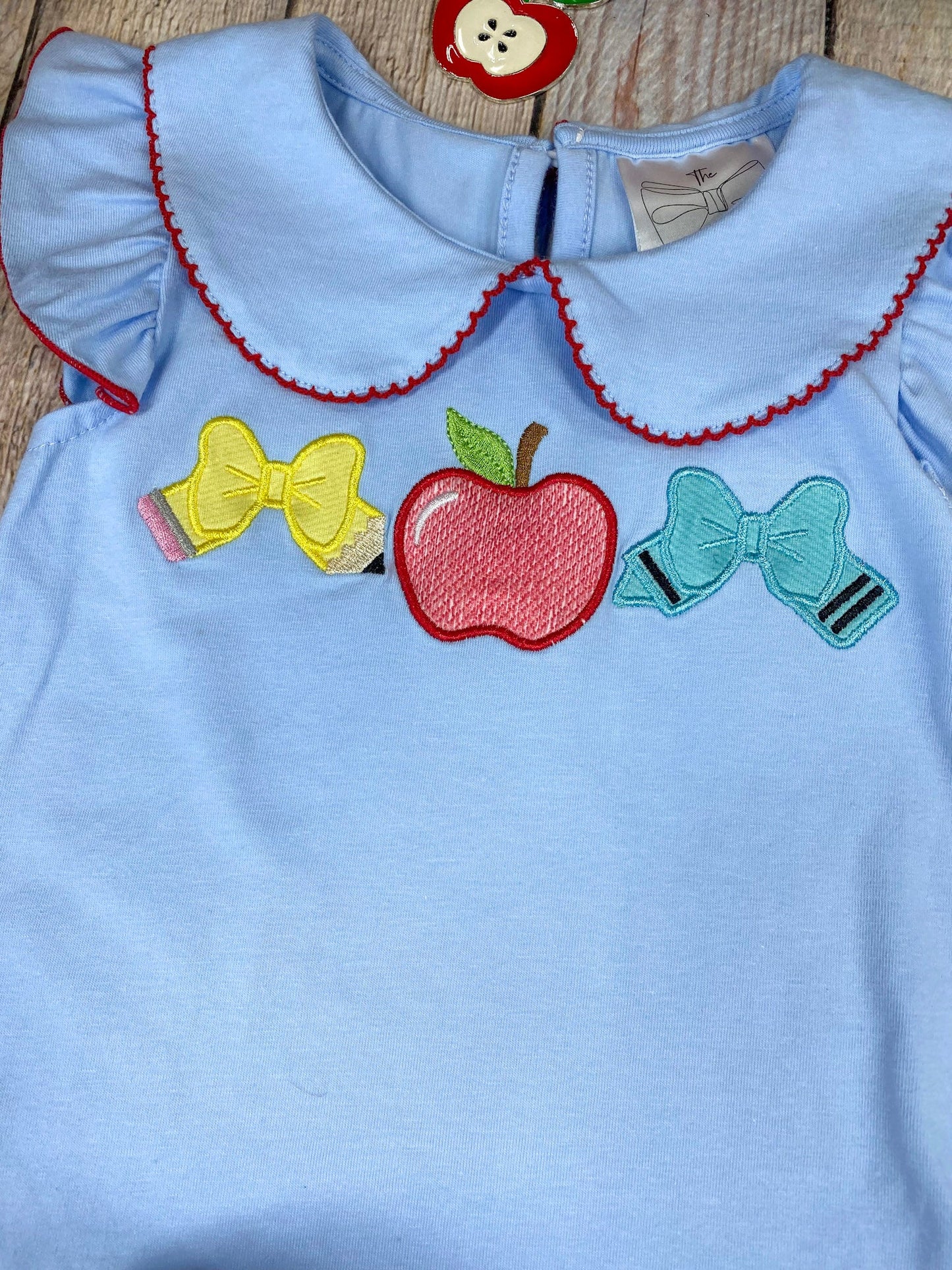 Apple Bow Collar Top & Plaid Ruffle Shorts Set | Girls School Outfit