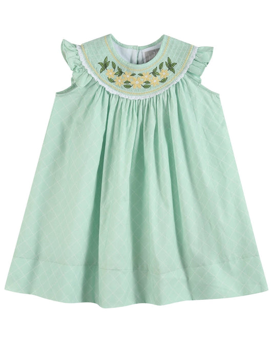 Aqua Daisy Smocked Bishop Dress