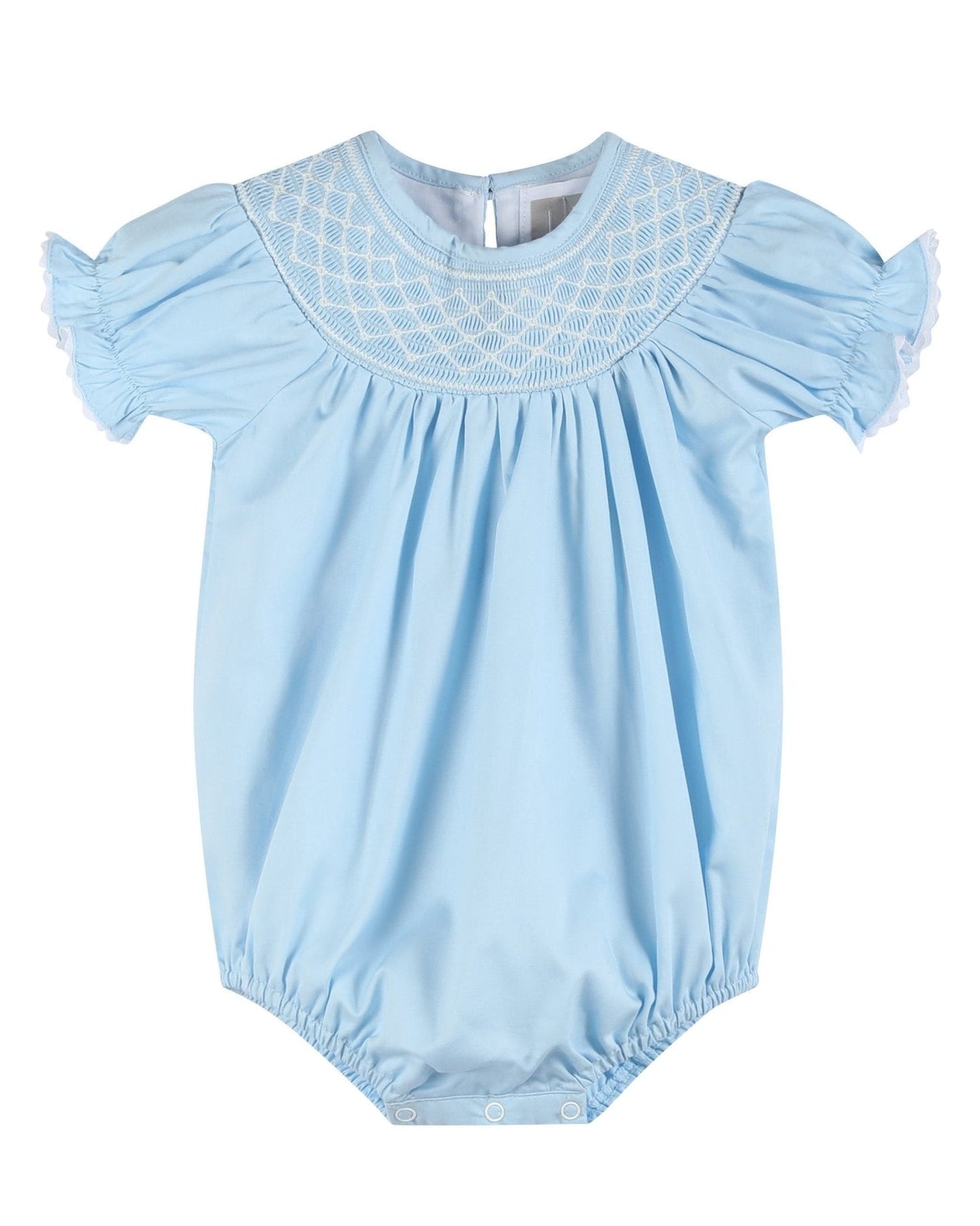 Blue and White Smocked Bubble Romper