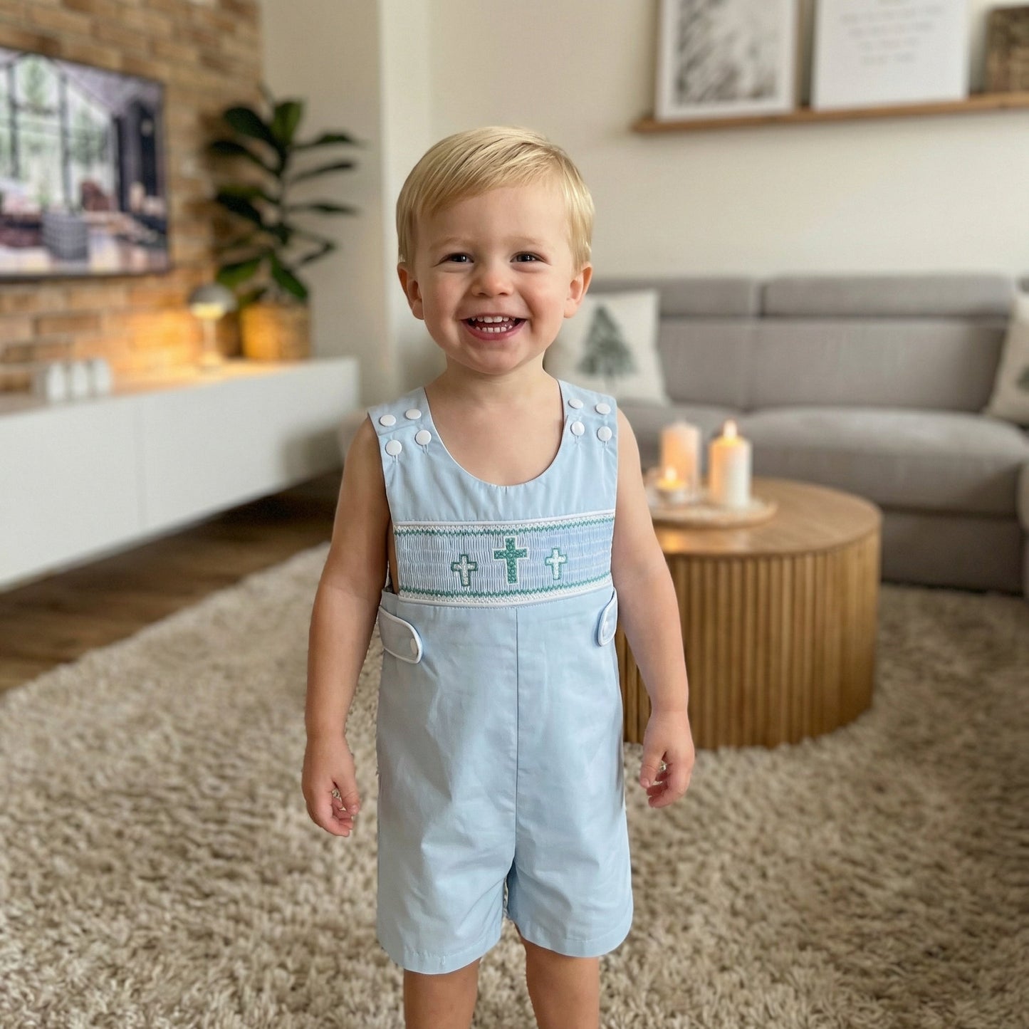 Blue Crosses Smocked Jon Jon