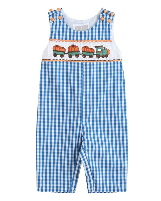 Blue Gingham Pumpkin Train Smocked Longall