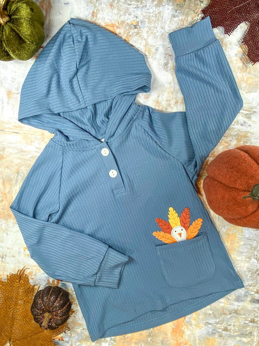 Blue Hoodie with Turkey Applique