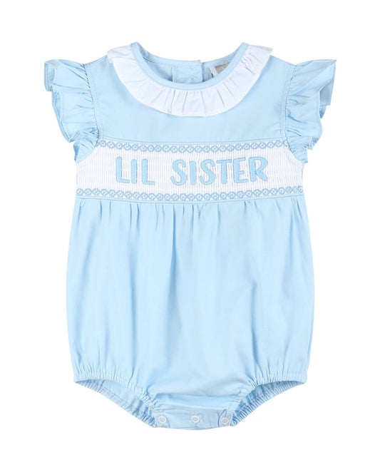 Blue Lil Sister Smocked Bubble Romper