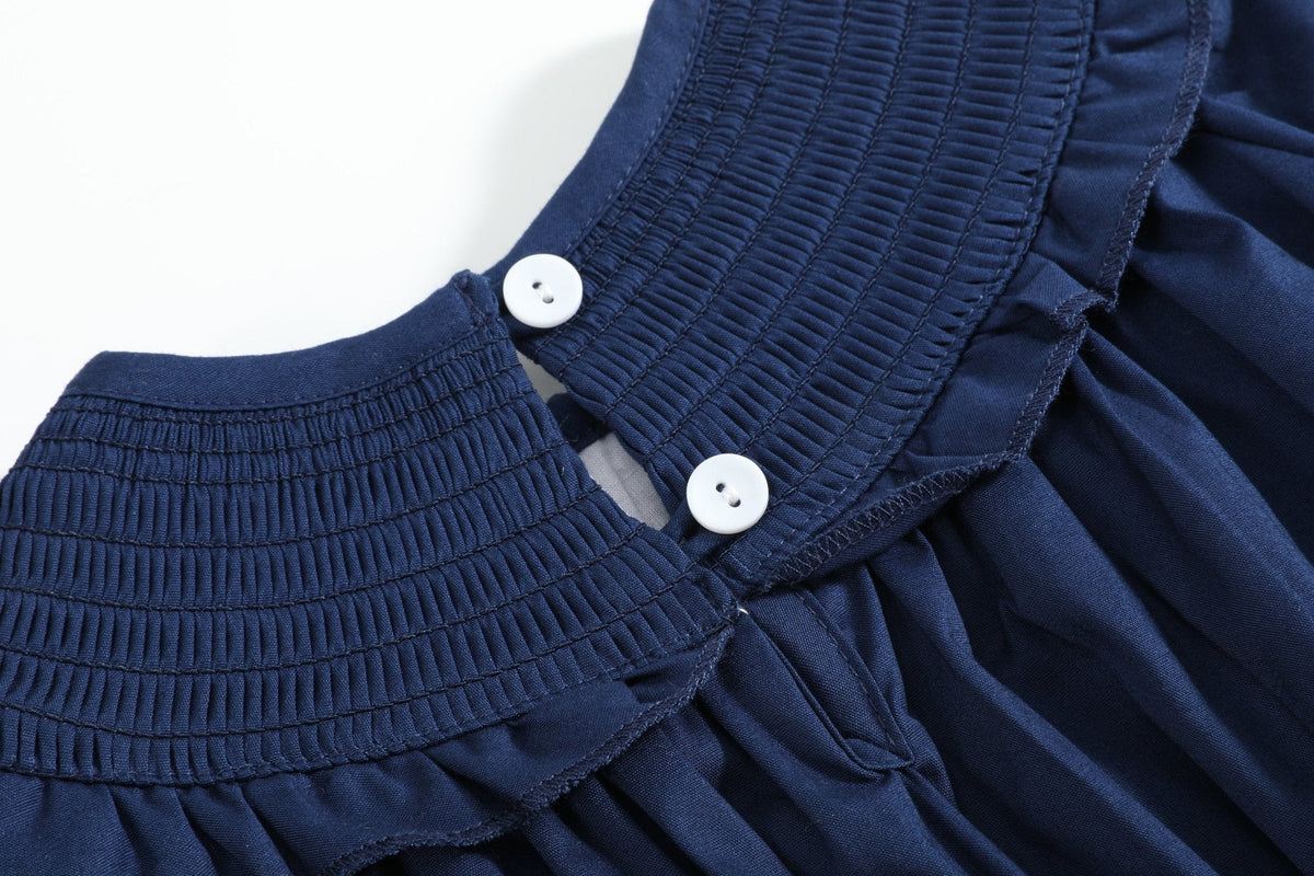 Blue Nativity Smocked Ruffle Romper