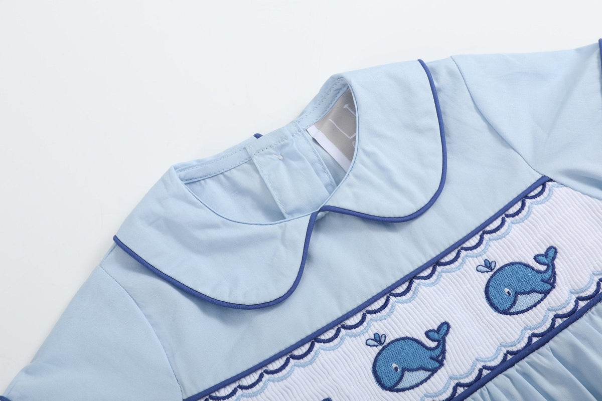 Blue Whale Smocked Collared Bubble Romper