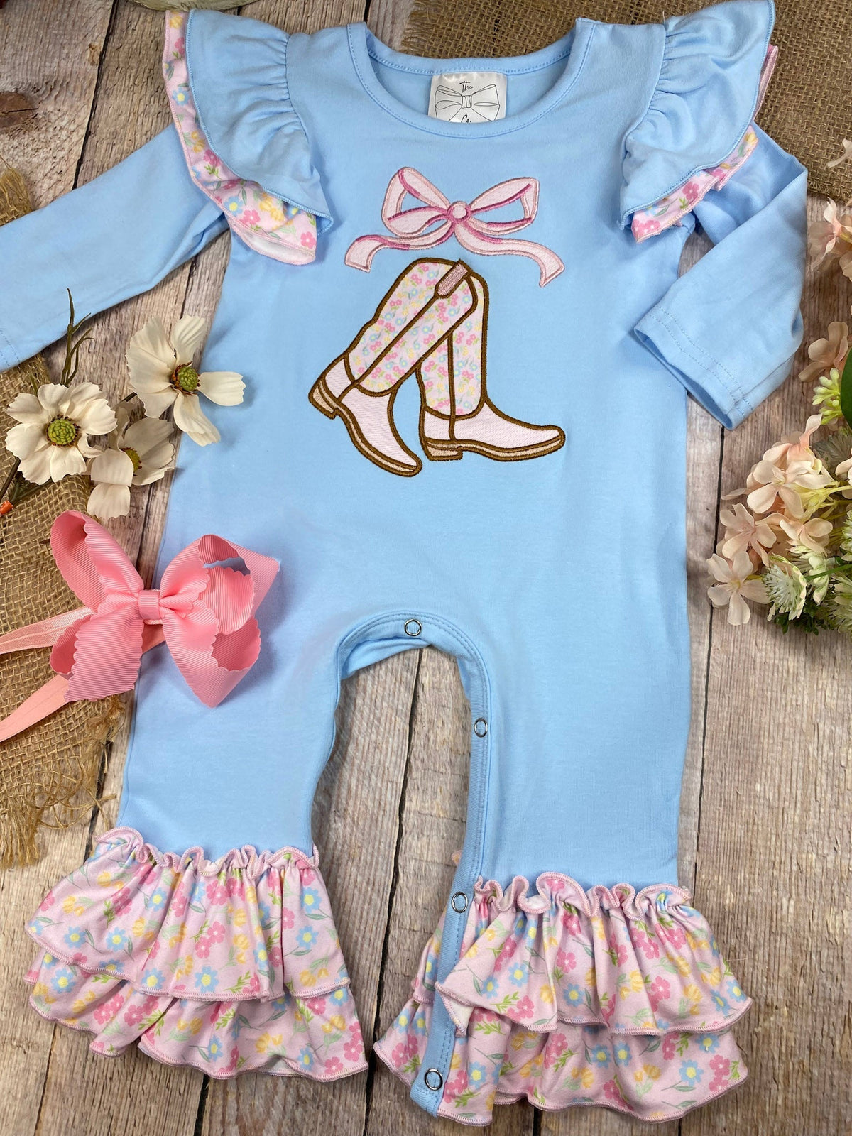 Boots & Bows Western Fall Girls Infant Romper
