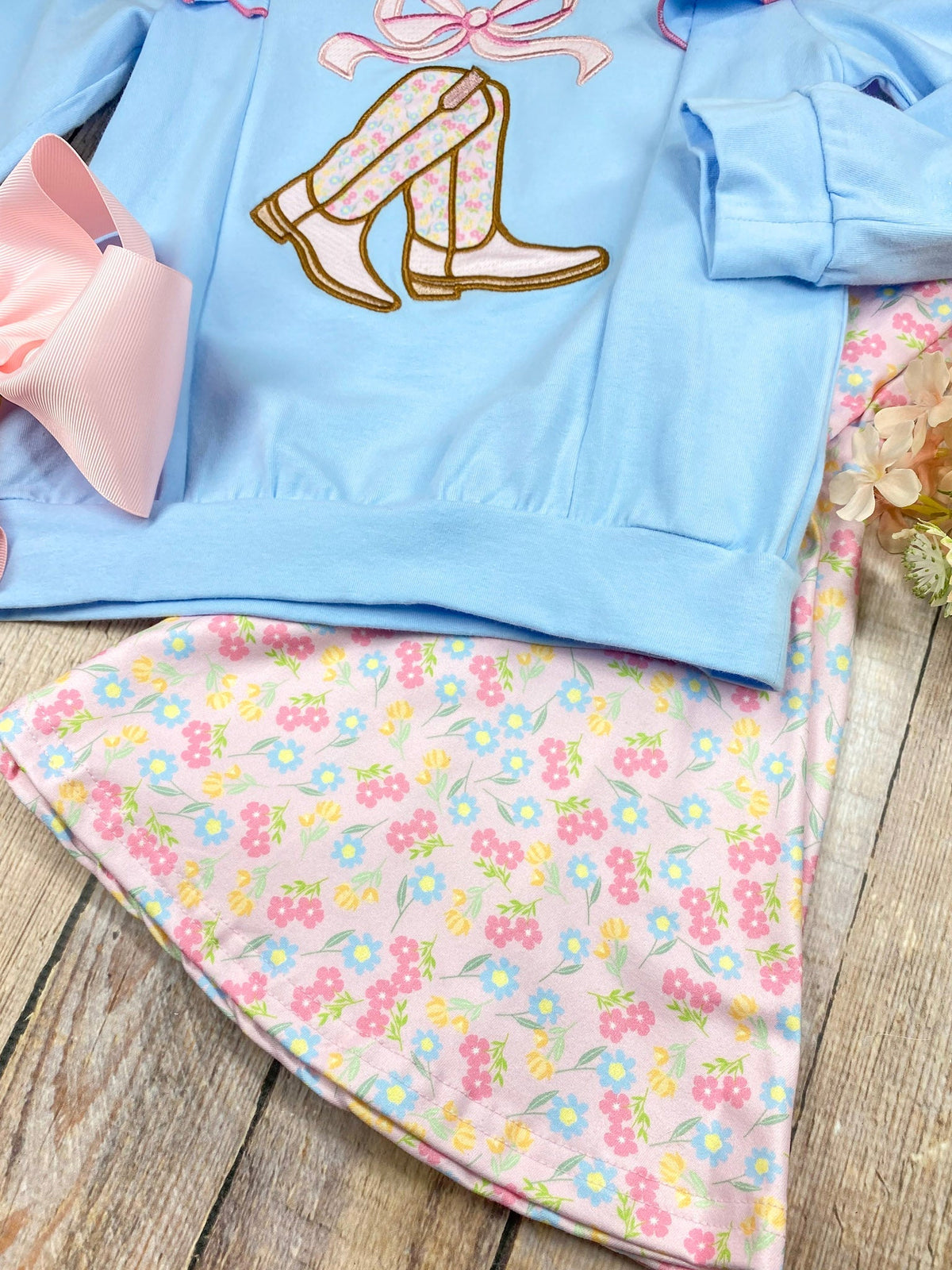 Boots and Bows Western Girls Bell Bottom Set