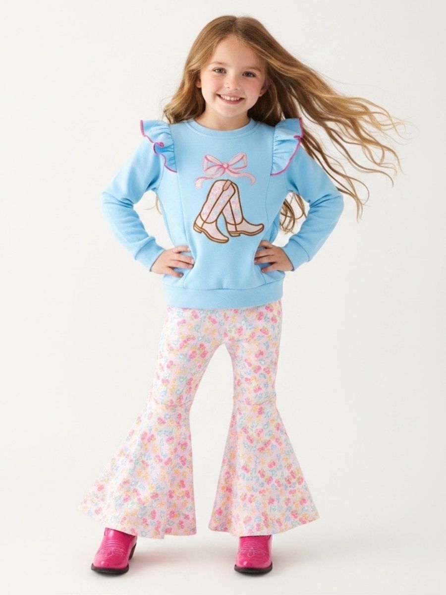 Boots and Bows Western Girls Bell Bottom Set