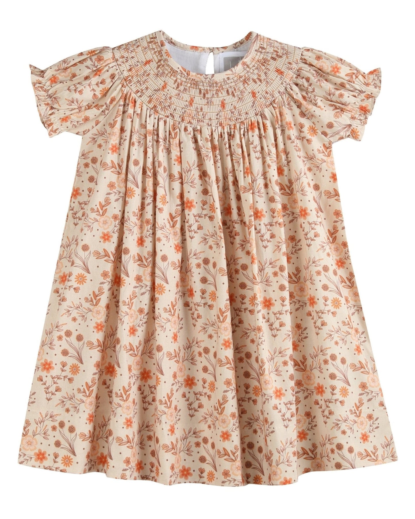 Brown Floral Smocked Bishop Dress