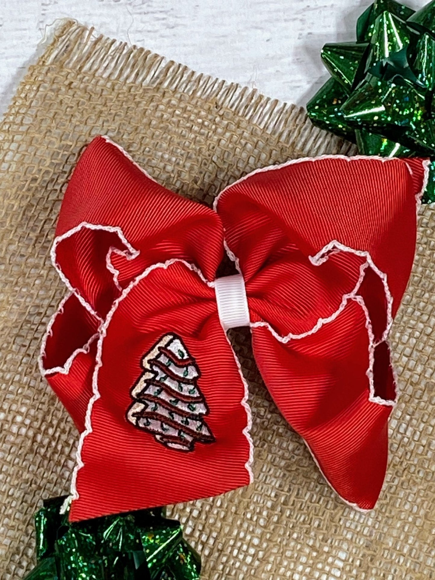 Christmas Tree Cake Embroidered Hair Bow | Clip or Headband