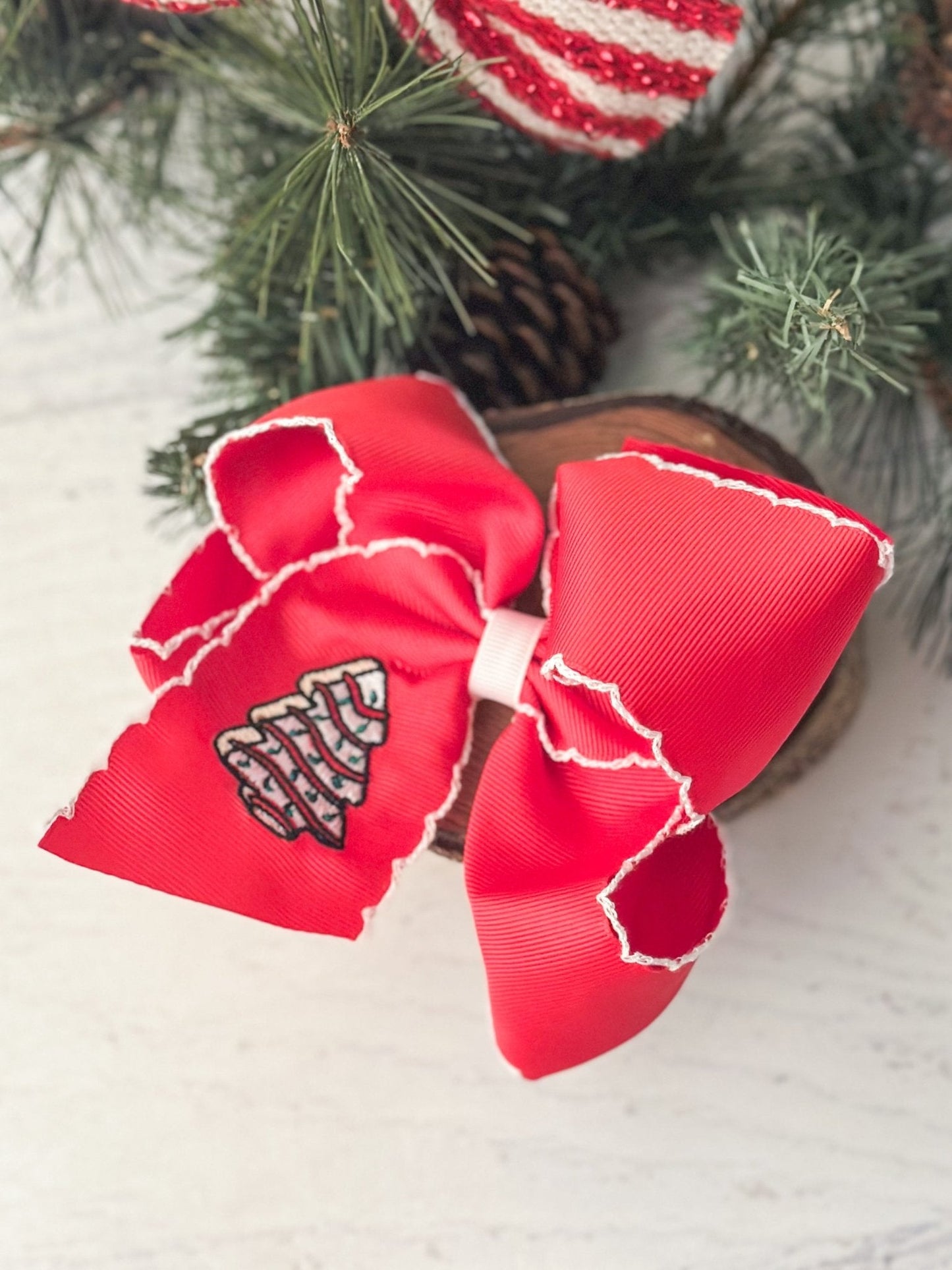 Christmas Tree Cake Embroidered Hair Bow | Clip or Headband