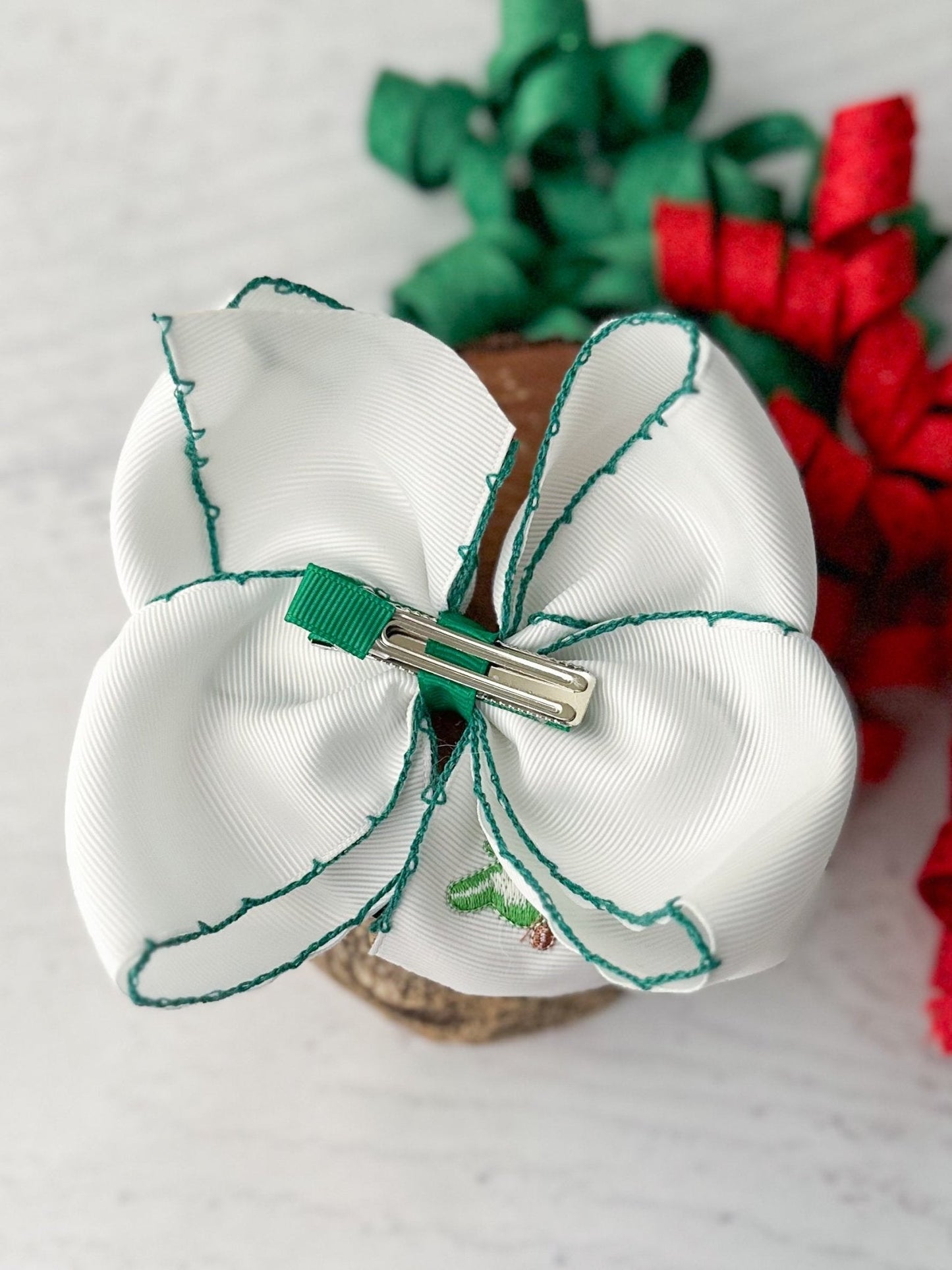 Christmas Tree Embroidered Hair Bow | Clip or Headband