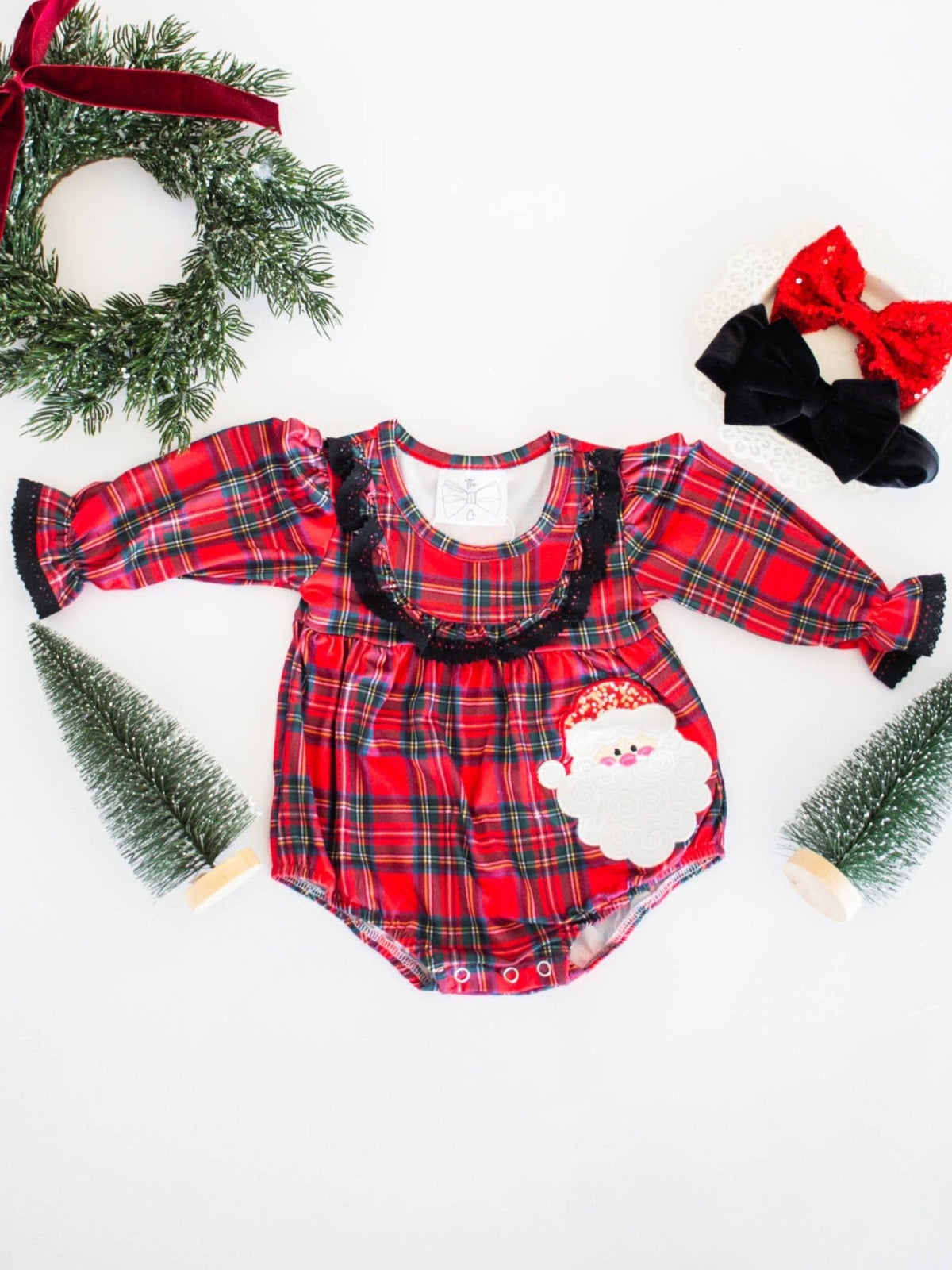 Classic Red Plaid Santa Girls Infant Romper