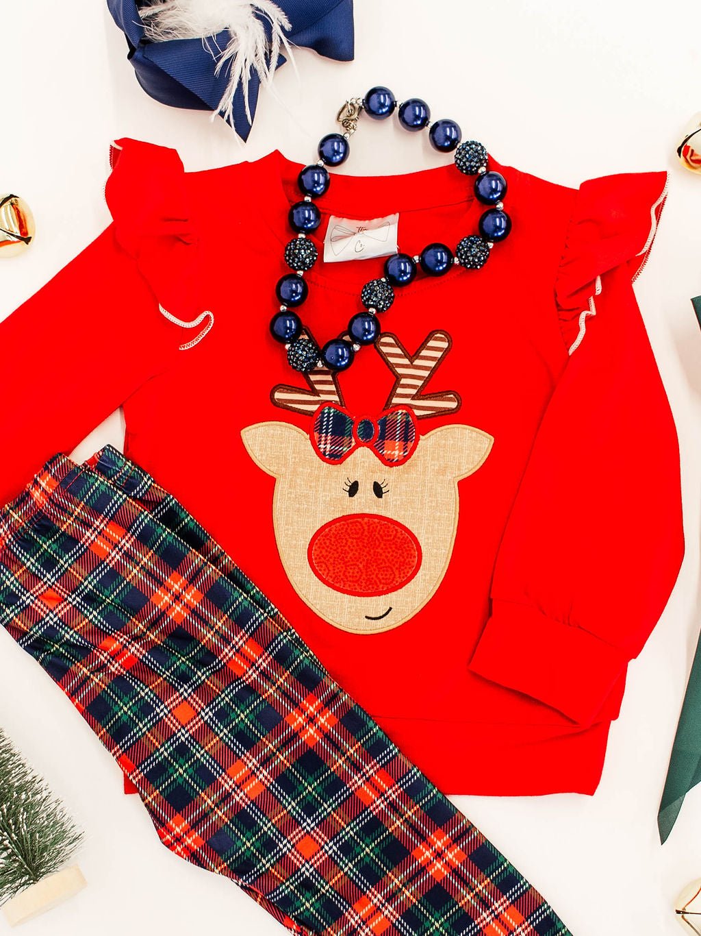 Classic Rudolf & Plaid Girls Leggings Set