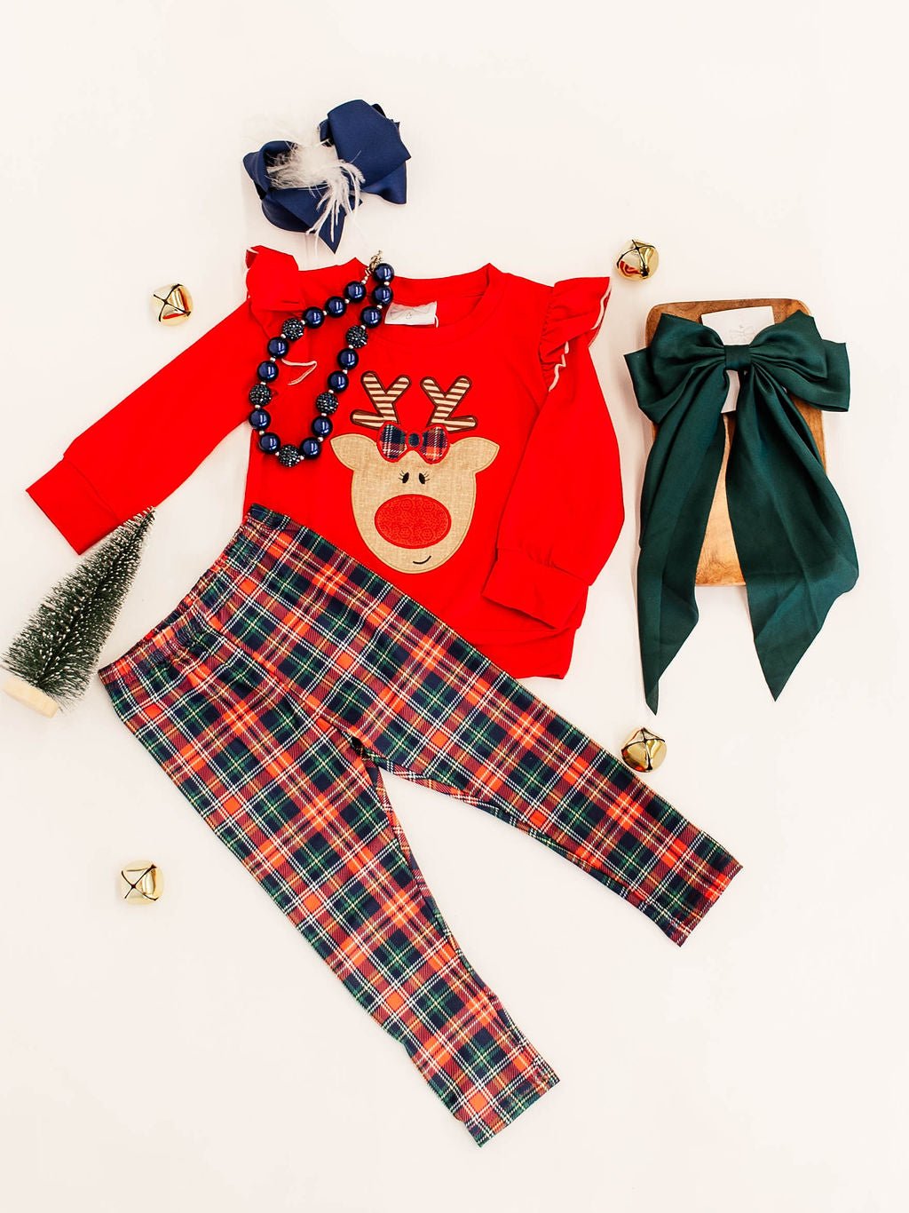 Classic Rudolf & Plaid Girls Leggings Set