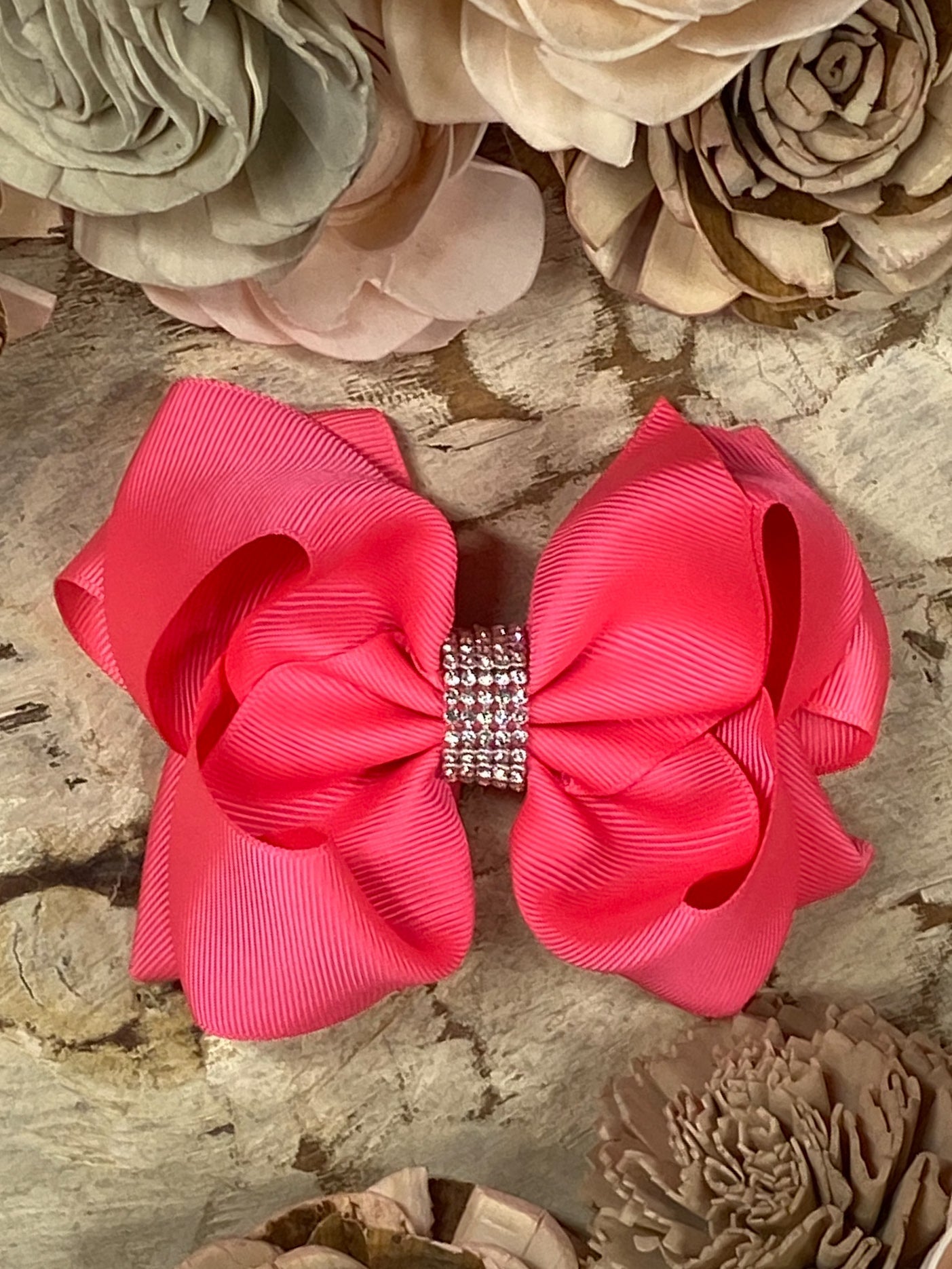 4.5" Classic Size Rhinestone Center Hair Bows | Alligator Clip