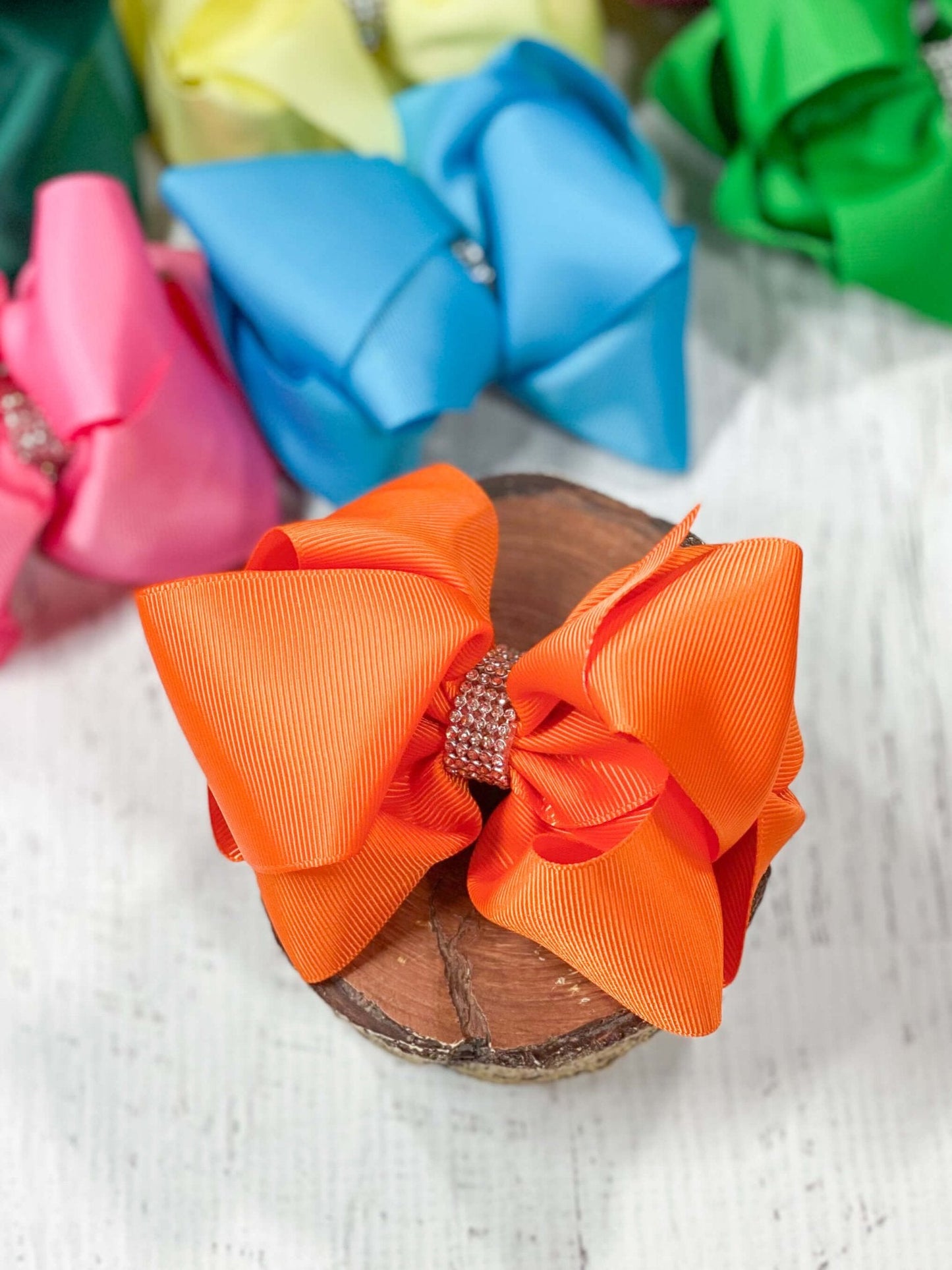 4.5" Classic Size Rhinestone Center Hair Bows | Alligator Clip