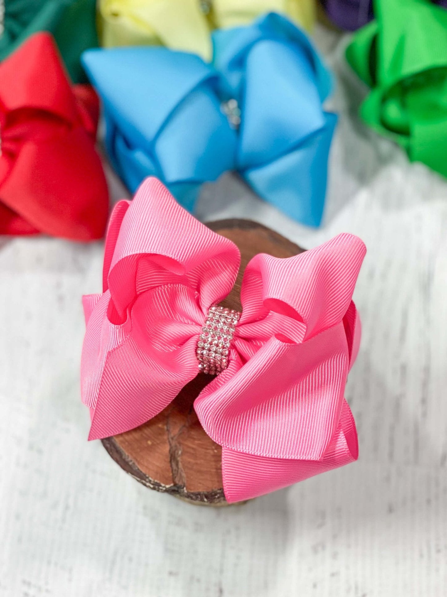 4.5" Classic Size Rhinestone Center Hair Bows | Alligator Clip