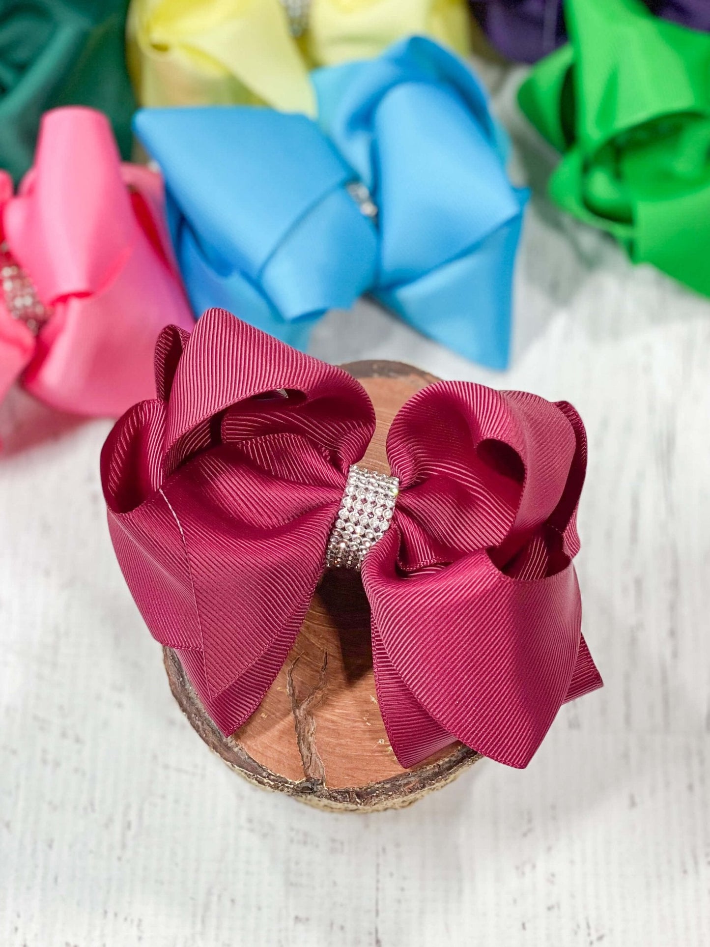 4.5" Classic Size Rhinestone Center Hair Bows | Alligator Clip