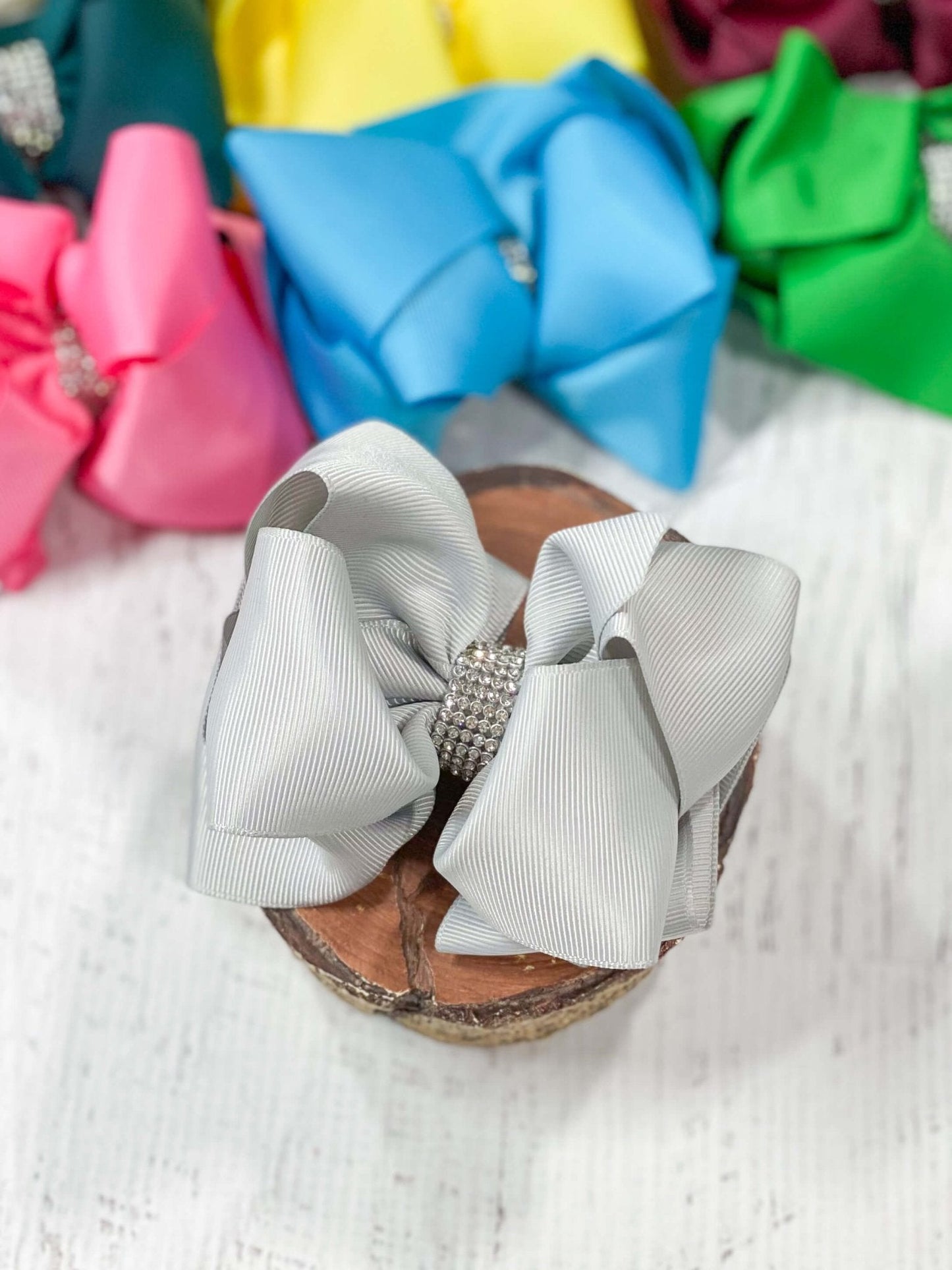 4.5" Classic Size Rhinestone Center Hair Bows | Alligator Clip