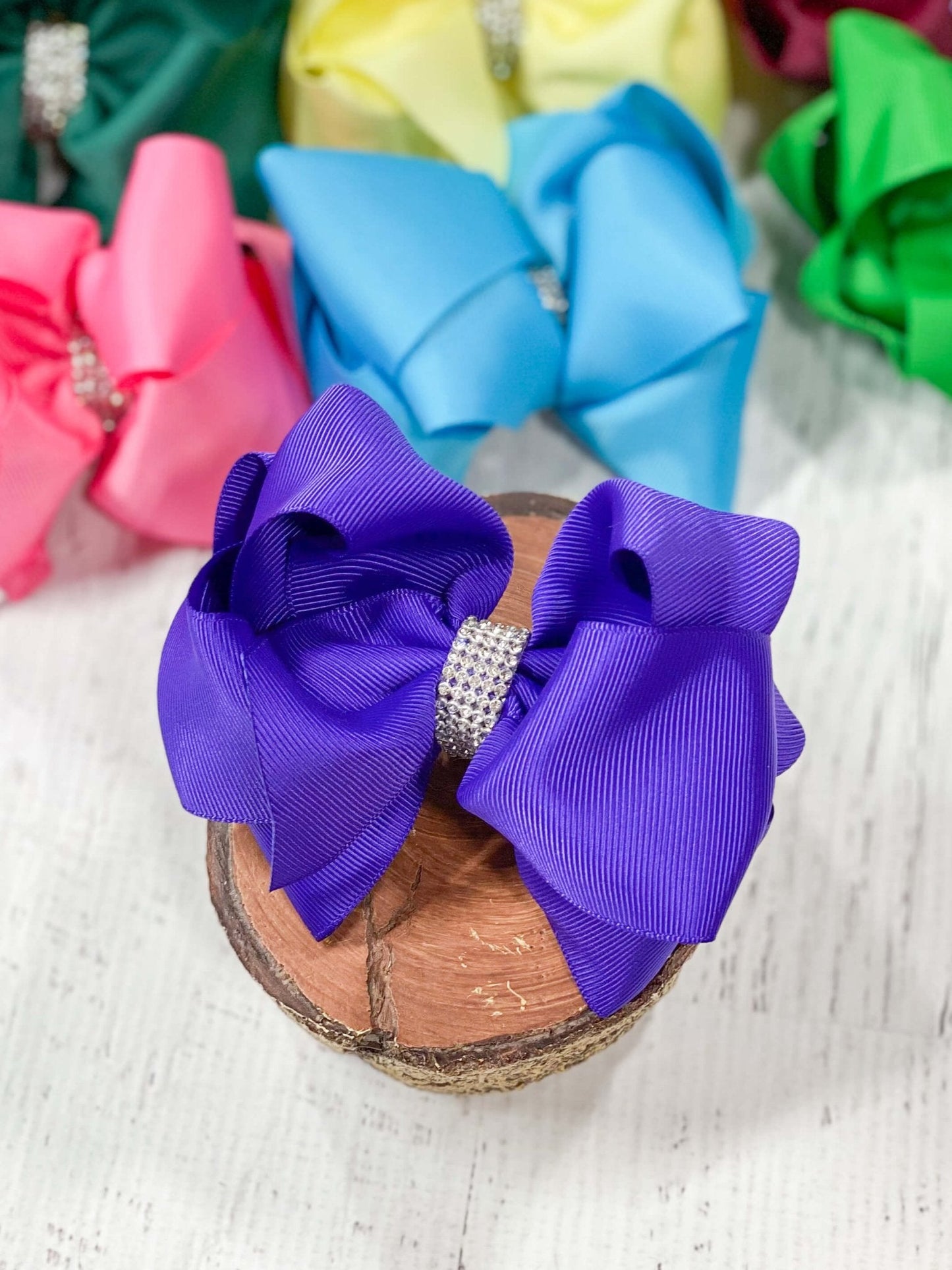 4.5" Classic Size Rhinestone Center Hair Bows | Alligator Clip