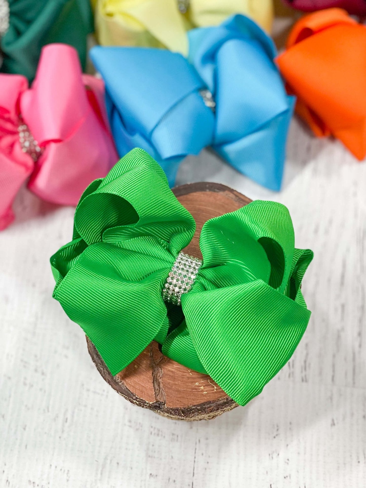 4.5" Classic Size Rhinestone Center Hair Bows | Alligator Clip