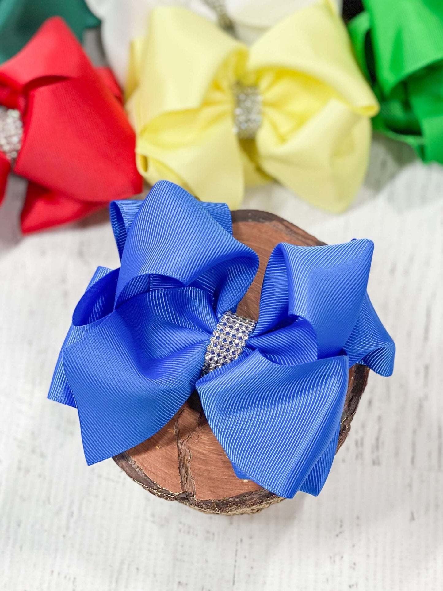 4.5" Classic Size Rhinestone Center Hair Bows | Alligator Clip